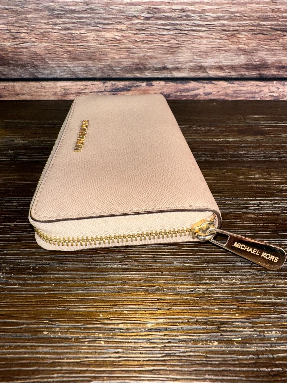 Michael Kors Blush Sand Brown Saffiano Zip-Around Wallet!